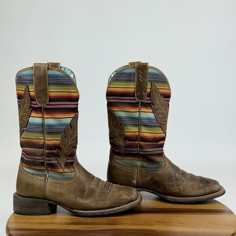 Womens Ariat Circuit Feather Multicolor Squart Toe Western Boots‎ Size 6.5 B GUC
